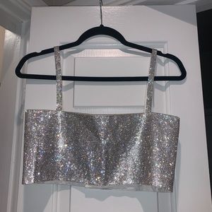 SHIRA SILVER RHINESTONE CROP TOP